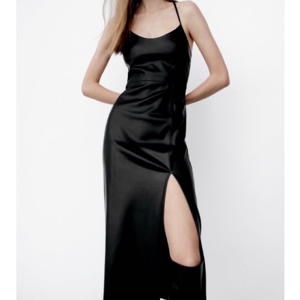 Zara Faux Leather Midi Dress